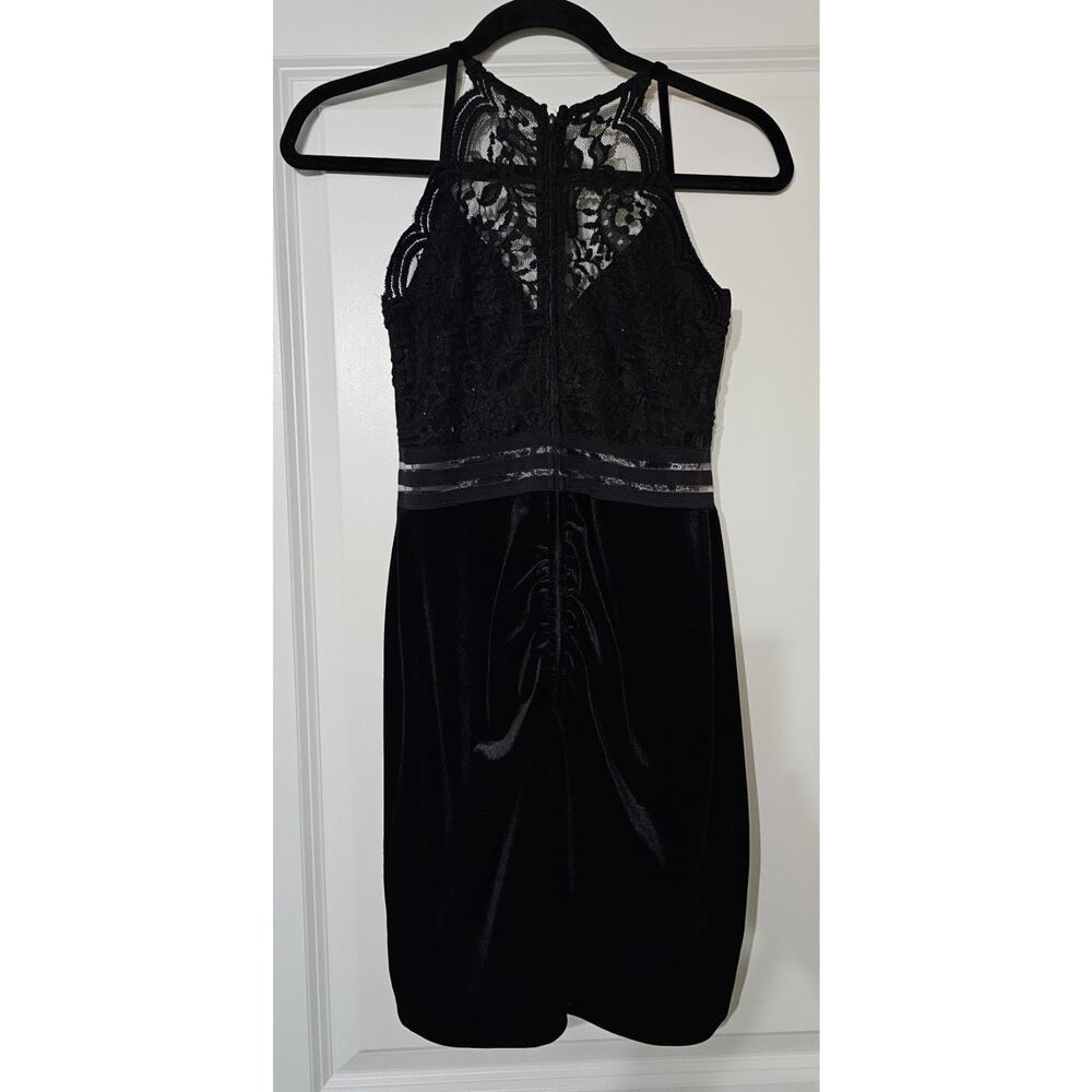 City Vibe Women’s Black Velvet Bodycon Dress Size S Lace Back Sleeveless Mini...